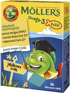 MOLLER'S Omega-3 Żelki z kwasami omega-3 i wit. D3 Jabłkowe 36 sztuk