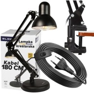 LAMPKA NOCNA NA BIURKO BIURKOWA DO CZYTANIA KREŚLARSKA KABEL 180CM E27 2w1