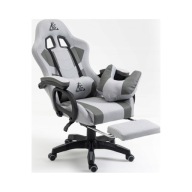 Fotel gamingowy obrotowy STUDENT, podnóżek i poduszka masująca, szary