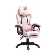 Fotel gamingowy obrotowy STUDENT, podnóżek i poduszka masującą różowy