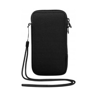 Etui wsuwka na szyję na telefon uniwersalne czarne z kieszonką i smyczą