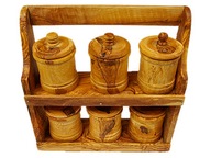 Półka z 6 pojemnikami z drewna oliwnego