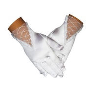 Rękawiczki Komunijne Białe Satynowe z koronką V rękawiczki dla dziewczynki