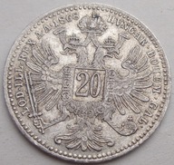 RAKÚSKO - 20 Krajcarov / krejcar 1868 - striebro / 1.st