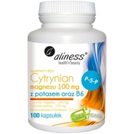 Suplement diety Aliness cytrynian magnezu 100 mg z potasem i B6 100 kapsułek