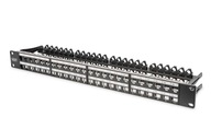 Modułowy panel krosowy (patch panel) o dużej gęstości połączeń, 19\" 48x keystone, ekranowany, 1U, Czarny