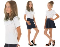 Kropek bluzka dziecięca krótki rękaw bawełna biały rozmiar 128 (123 - 128 cm)