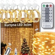 KURTYNA ŚWIETLNA LAMPKI ŚWIĄTECZNE 3x3M 300 LED CHOINKOWE GIRLANDA NA OKNO