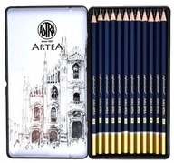 Ołówki Techniczne Do Szkicowania 12 Sztuk 8B-3H Metalowy Box Astra