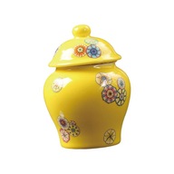 Porcelánová váza s vrchnákom, žltá dekorácia na stôl