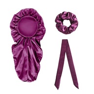 Satin Bonnet Soft Breathable with Hair Band Purple