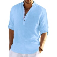 MondoMen koszula męska casual Lniana Regular Fit Plus Size Len długi rękaw regular bawełna rozmiar S