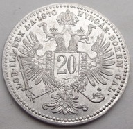 RAKÚSKO - 20 Krajcarov / krejcar 1870 - striebro / 1.st