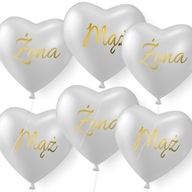 Zestaw balonów ślubnych złoty napis Mąż żona Serca