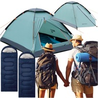 Namiot kempingowy wodoodporny 2x Śpiwór turystyczny letni Zestaw 2 osobowy