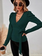 Bluzka elegancka z bufkami bufiaste rękawy zielona SHEIN L 40/42
