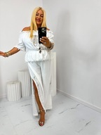 PAPARAZZI FASHION KOMPLET NOHAVICE S ROZPARKOM BLÚZKA NA LETO BIELA