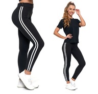 FIT Legginsy spodnie z lampasami getry mocno kryjące czarne MORAJ L/XL