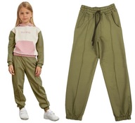 SPODNIE dresowe KIESZENIE joggery KHAKI 158 CK271