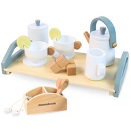 Zabawki Drewniana Dla Dzieci Zestaw Herbaty z Tacą 17 Elementów Akcesoria