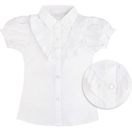 Zagranicznam koszula dziecięca krótki rękaw bawełna biały rozmiar 140 (135 - 140 cm)