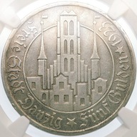 Wolne Miasto Gdańsk, 5 guldenów 1923, NGC AU details, bardzo ładne!