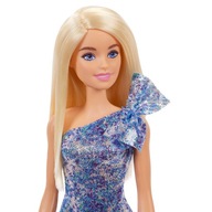 Lalka Mattel GRB32 Szykowna Barbie blondynka w lśniącej niebieskiej sukni