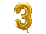 Balon foliowy złoty 86 cm cyfra 3 urodziny
