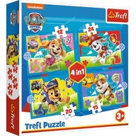 Puzzle Trefl PSI PATROL BIEGNĄCE PIESKI PUZZLE 4w1 71 elementów PSI PATROL BIEGNĄCE PIESKI PUZZLE 4w1 TREFL 71 elementów 4 układanki 3 + 34628