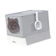 Cat Litter Box Kitten Toilet Collapsible Drawer Type Anti Splashing Grey