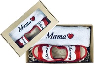 PREZENT NA DZIEŃ MAMY DLA MATKI ZESTAW KAPCIE MAMA + RĘCZNIK MAMA HAFT BOX