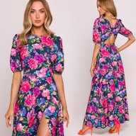 ELEGANTNÍ DÁMSKÉ ŽENSKÉ ŠATY S VÝSTŘIHEM V BAREVNÝCH KVĚTECH 36 S