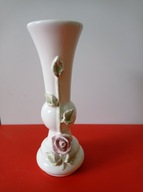 Wazon na kwiaty, ozdobny, biały z różą, 19,5 cm
