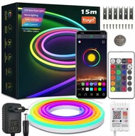 LED PÁSEK NEON 15M RGB (1x15) APLIKACE WIFI TUYA DÁLKOVÝ OVLADAČ IP67 24V VODĚODOLNÝ