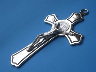 Krzyż metalowy z medalem Św.Benedykta 20 cm Italy + pudełko GR
