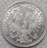RAKÚSKO - 20 Krajcars kreuzer 1869 František Jozef I