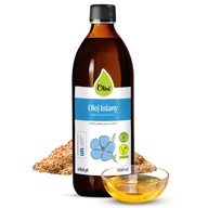 Olej lniany tłoczony na zimno, nierafinowany, naturalny Olini - 500 ml