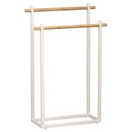 STOJAN NA RUČNÍKY DVOURAMENNÝ S KOVOVOU KONSTRUKCÍ A BAMBUSEM, BÍLÝ