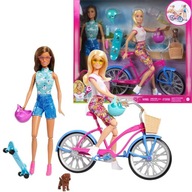 LALKA BARBIE ZESTAW 2 LALKI z pieskiem + rower + deskorolka