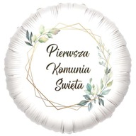 Balon foliowy "Pierwsza Komunia Święta - Okrąg z eukaliptusa", 18", RND