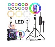 DUŻY ZESTAW LAMPA PIERŚCIENIOWA RING DO SELFIE LED RGB STATYW 120W + PILOT