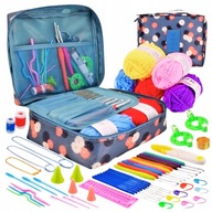 Zestaw Do Szydełkowania Z Włóczką Szydełko 0,6-6mm Etui Duży 58 Elementów