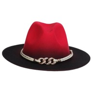 Western Fedora Hat Retro Style Two Color with Chain Clothing Red and Black