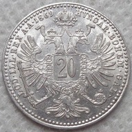 RAKÚSKO - 20 Krajcarov / krejcar 1869 - striebro / 1.st