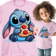 T-SHIRT KOSZULKA LILO I STITCH PIZZA PREZENT DLA DZIECKA RÓŻOWA 128 134