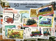 Pakiet 50 znaczków pocztowych - PAROWOZY