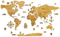 Drewniana Mapa Świata Dekoracja PREMIUM 120cm