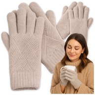 DÁMSKÉ ZIMNÍ DOTYKOVÉ TEPLÉ ZATEPLENÉ RUKAVICE PRO TELEFON, BÉŽOVÉ