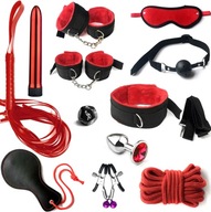 DUŻY ZESTAW BDSM BONDAGE KAJDANKI KNEBEL PLUG WIBRATOR KAJDANKI MASKA 13EL.