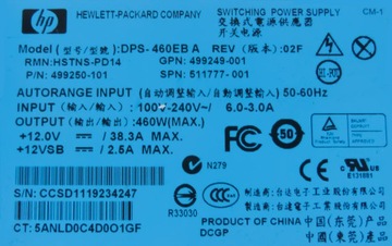 HP 499250-101 511777-001 DPS-460EB A 460 Вт ML350